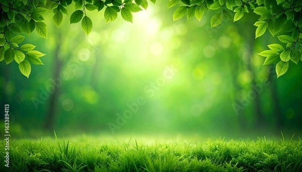 Fototapeta Serene forested mountain range with lush greenery and layered peaks under a soft, clear sky.