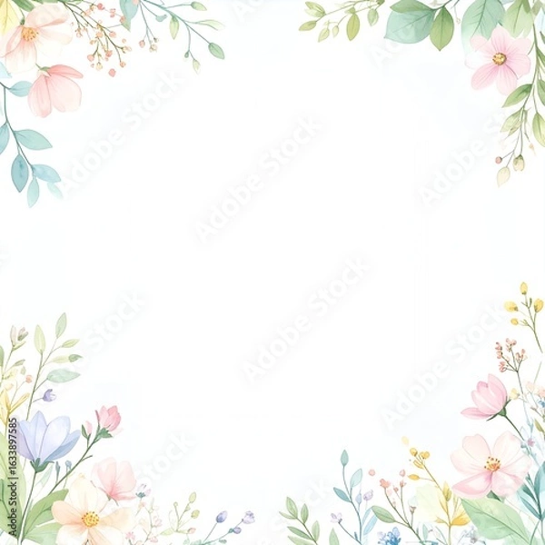 Fototapeta 柔らかな水彩の花の縁取りフレーム