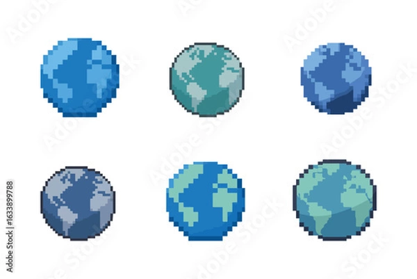 Fototapeta Pixel globe symbol for internet or web, pixel icon illustration for social media