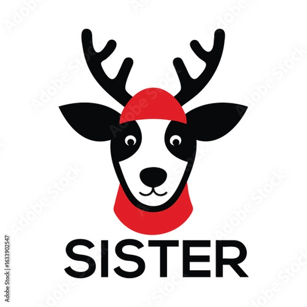 Obraz Cute Christmas Reindeer Face with “SISTER” Text – Holiday Character Design
