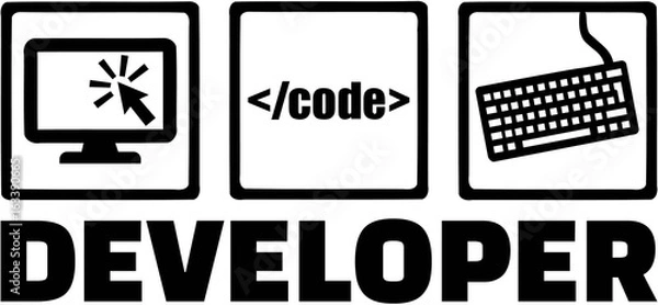 Obraz Developer icons with job title - monitor, code, keyboard