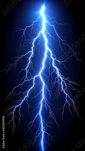 Obraz Intense vertical lightning bolt against a black background