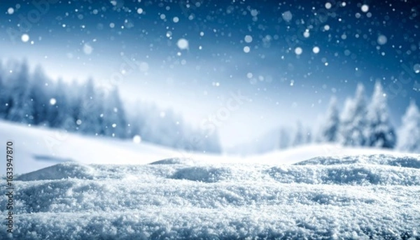 Obraz A vast, untouched expanse of pristine white snow covering the ground during cold winter day, creating beautiful and serene natural landscape under clear sky.