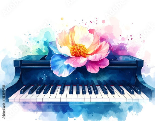 Fototapeta Delicate Bloom Resting Above Piano Keys in Soft Light