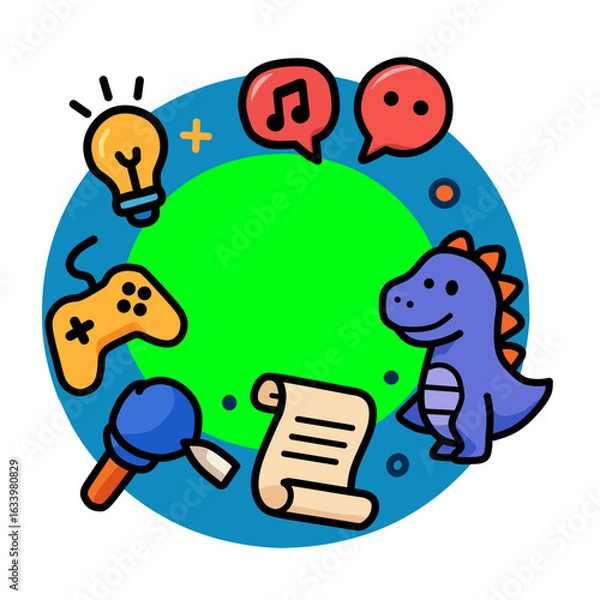 Obraz Mobile phone with speech bubbles, Vector Illustration of Fun Activities for Kids