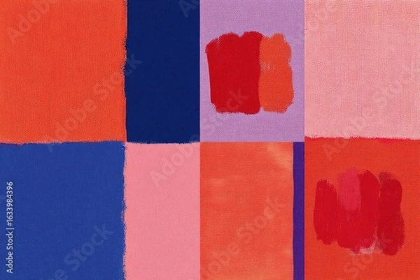 Fototapeta Abstract grid of vibrant, overlapping squares in red, orange, pink, and blue hues