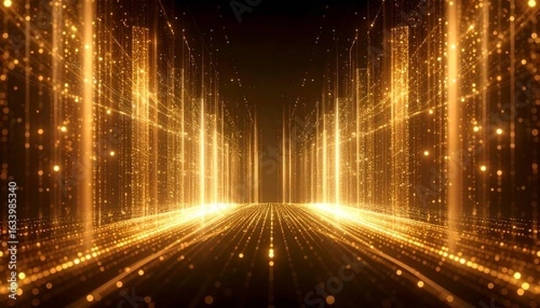 Obraz Abstract Golden Light Tunnel with Dotted Lines Perspective