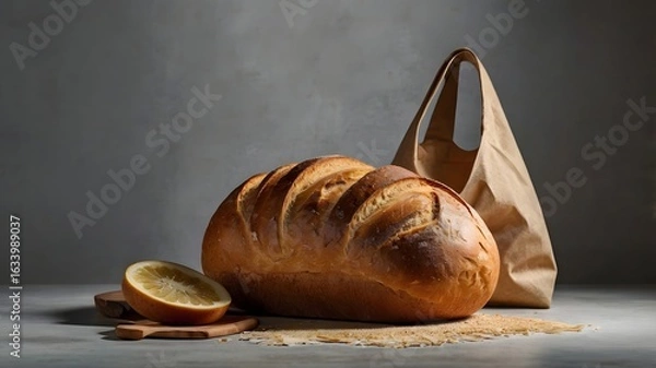 Obraz Fresh Bread Loaf on Wooden Table
