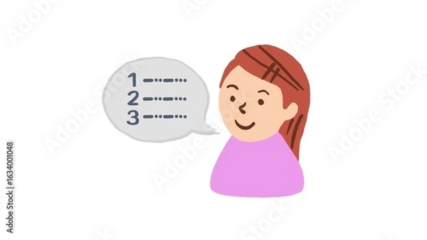 Fototapeta Adorable cartoon girl with red hair and a warm smile, speaking "1...... 2...... 3......" in a speech bubble. Ideal for kids' storytelling, educational content, or playful illustrations promoting count