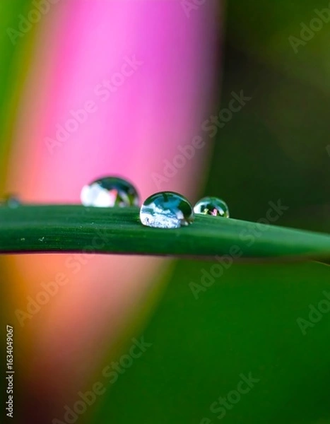 Fototapeta Water droplets on a leaf, vibrant background