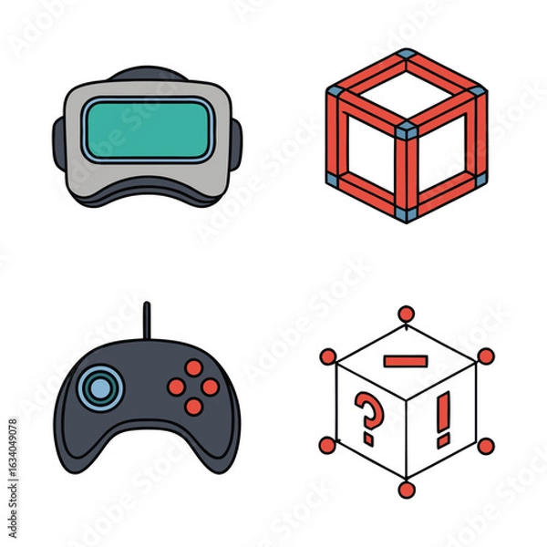 Fototapeta virtual reality icon bundle