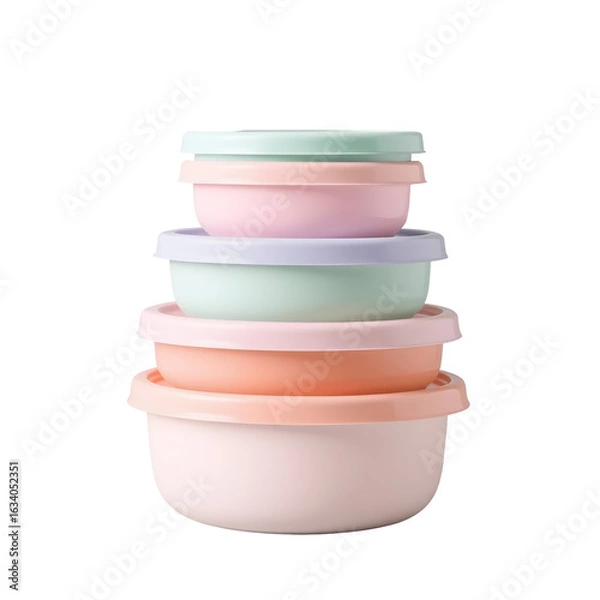 Fototapeta Stacked Pastel Food Storage Containers with Lids
