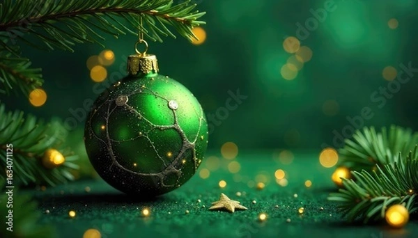 Fototapeta Festive yet spooky, a Christmas ornament overtaken by vibrant green mold A unique and unsettling holiday image, perfect for Halloween or gothic-themed projects , non-edible, bacteria
