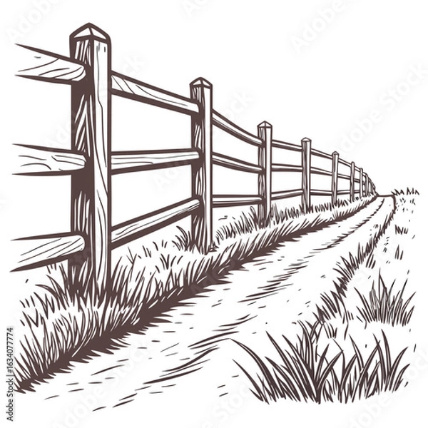 Obraz Ranch Fence Vector | Generative AI Linocut Silhouette Design for Microstock