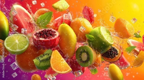 Fototapeta Mixed Fruits and Ice Splash 