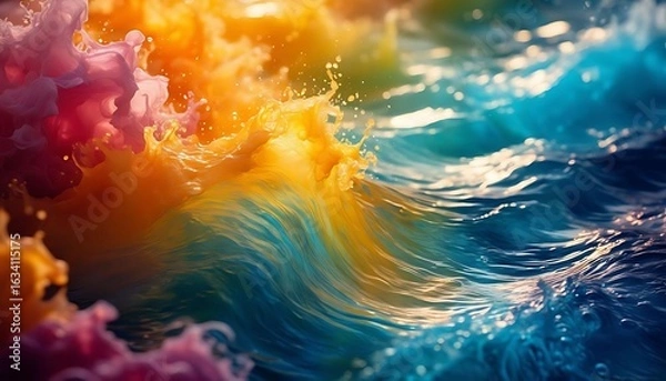 Fototapeta A Dynamic Collision of Blue Water and Colorful Liquid