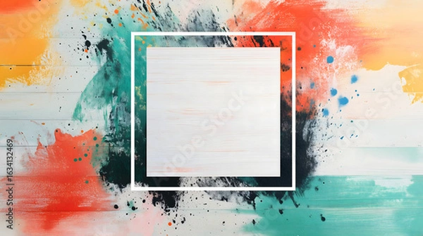 Fototapeta Abstract Paint Splash Background with Framed Wooden Centre for Poster Design