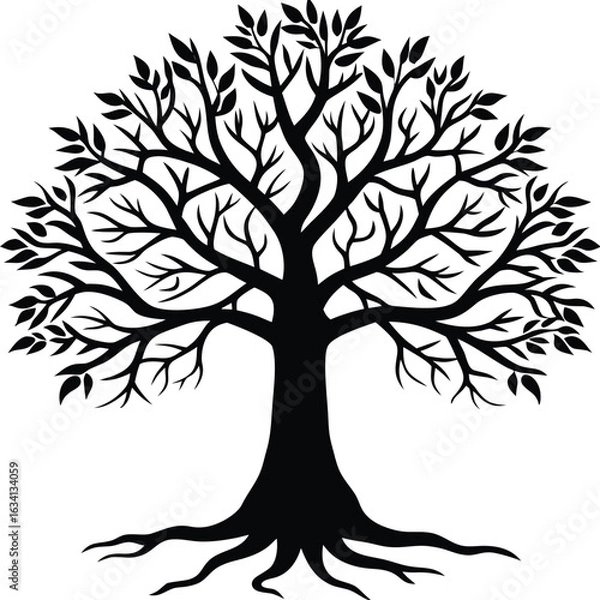 Obraz Tree silhouette vector. Tree with roots. Tree logo, icon vector illustration.. black and white tree.