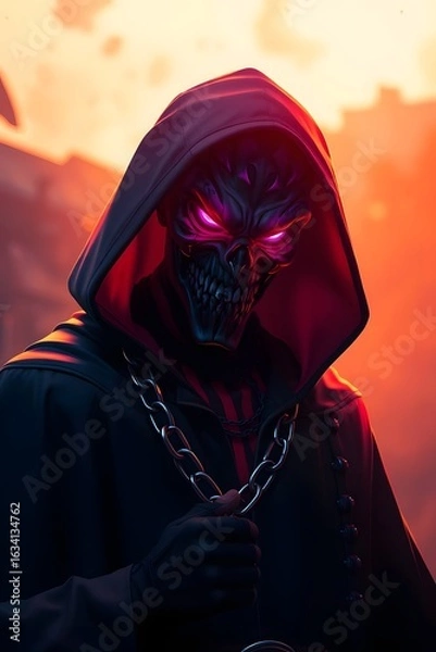Fototapeta Animated shadow master, eyes aflame with arcane violet fire, commanding fear.
