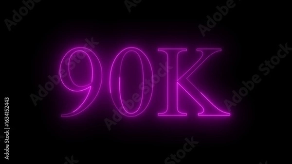 Fototapeta Glowing Neon Pink 90 K Text on Black Background Digitally Rendered Number and Letter Combination