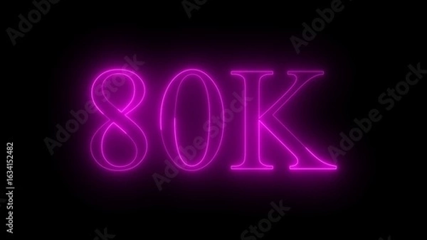 Fototapeta Glowing Neon Pink 80 K Text on Black Background Digital Illustration of Number and Letter Combination
