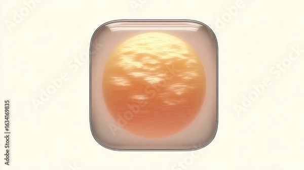 Fototapeta 3D render of glass app icon with glowing textured orange sphere on light background
