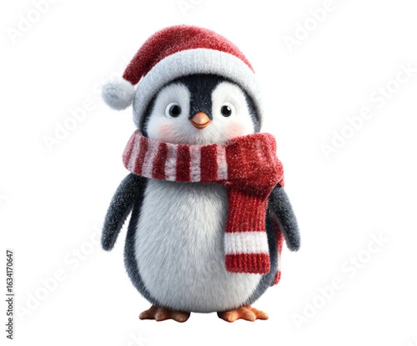 Obraz This adorable penguin in a Santa hat and scarf is ready for Christmas.