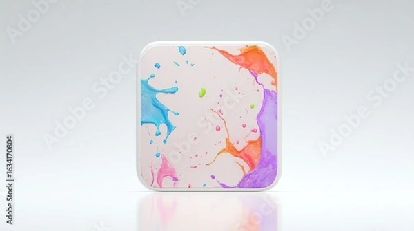 Fototapeta 3D render of app icon with colorful paint splashes on light background