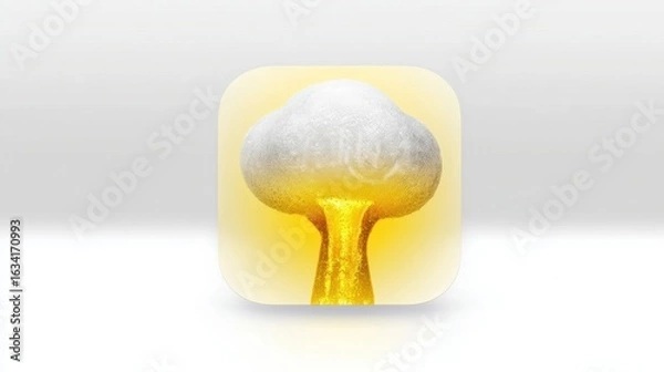 Fototapeta 3D render of stylized shape with white textured top and glowing yellow stem on light background