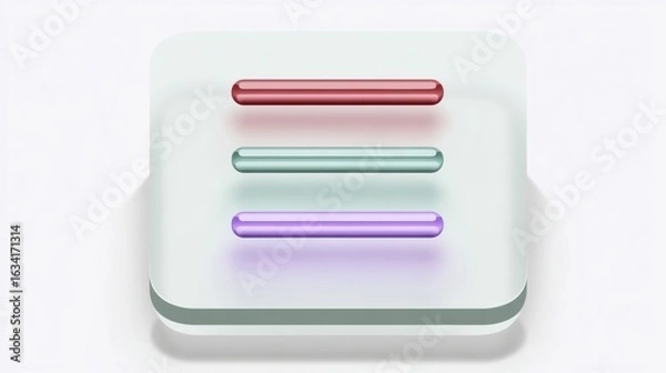 Fototapeta 3D render of frosted glass app icon with red, teal, and purple horizontal bars on light background