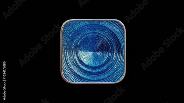 Fototapeta 3D render of app icon with blue brushed metallic texture and chrome border on dark background