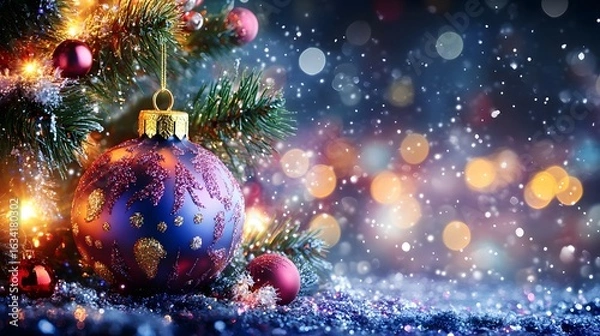 Obraz Enchanting Christmas tree decorations with vibrant ornaments and soft glowing lights during winter festivities