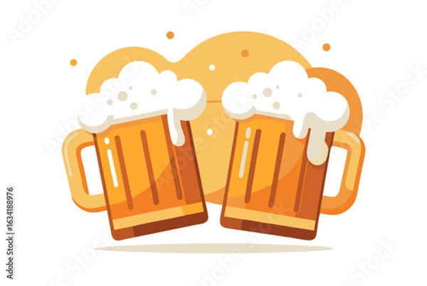 Obraz Illustration of two beer mugs toasting isolated on white background, symbolizing celebration and camaraderie