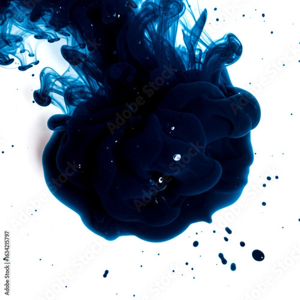 Fototapeta Dark Blue Ink Cloud Diffusing in Water on White Background