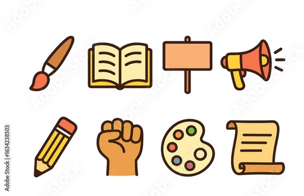 Fototapeta Creative Expression Icons. Flat vector mini-illustrations freedom of expression in colors children's