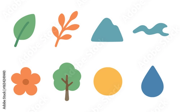 Fototapeta Minimalist Nature Icons. Flat vector mini-illustrations minimalist nature forms in colors children's