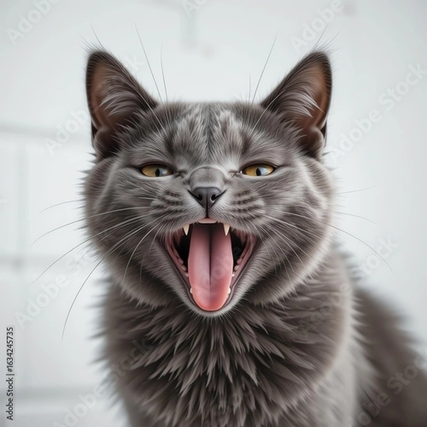 Obraz Charming gray cat with a playful expression, showcasing its personality and unique features.