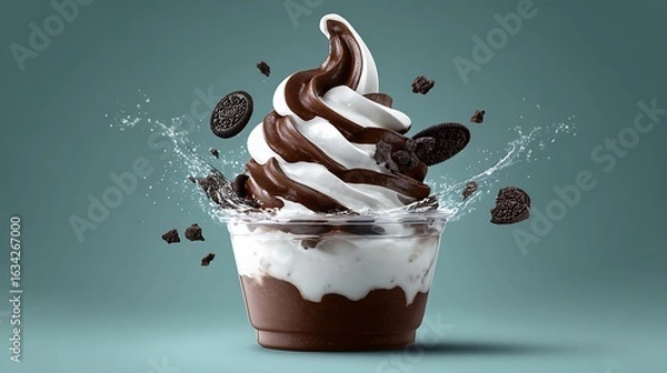 Obraz Serving of Swirled Chocolate and Vanilla Dessert with Cookies