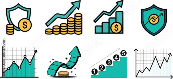 Fototapeta Set of Financial Growth and Investment Icons, Financial Charts, Graphs, and Money Growth Symbols