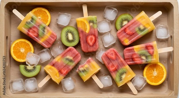 Obraz Healthy Fruit Popsicles on Tray
