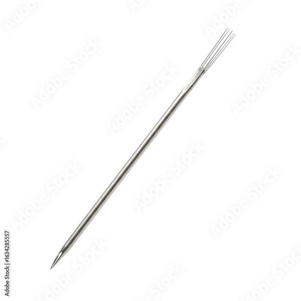 Fototapeta A single, ultra-realistic UHD photo of a meticulously detailed reverse felting needle with a metallic handle and sharp barbs, on a transparent, shadowless background, concept of precision crafting