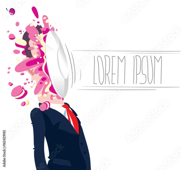 Obraz Man in a business suit got a cake in the face. Isolated. Cartoon vector illustration