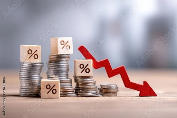 Fototapeta An image of falling interest rates, highlighting the financial concept of economic decline