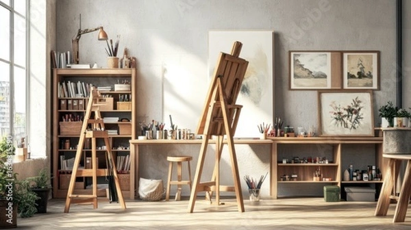 Fototapeta Serene Artist Studio with Easel and Natural Light, A Creative Workspace Haven
