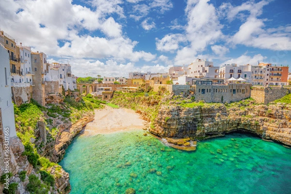 Obraz View of Polignano a Mare beach in Italy. Top tourist destinations in Italy. Trip to Europe.