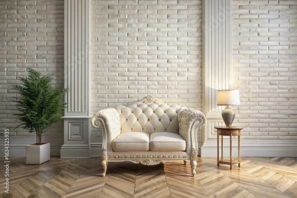 Obraz Luxurious Interior Design: Whitewashed Brick & Herringbone Pattern