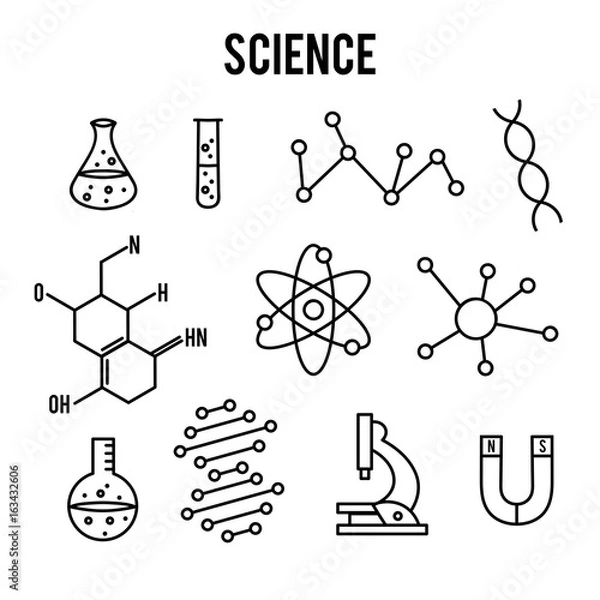 Fototapeta Science icons on white background. Research outline icon. Tiny line vector elements