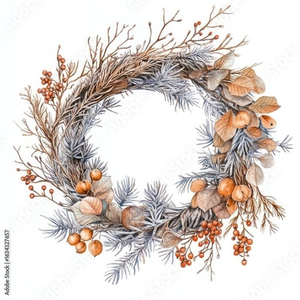 Fototapeta Wreath illustration botanical elements.