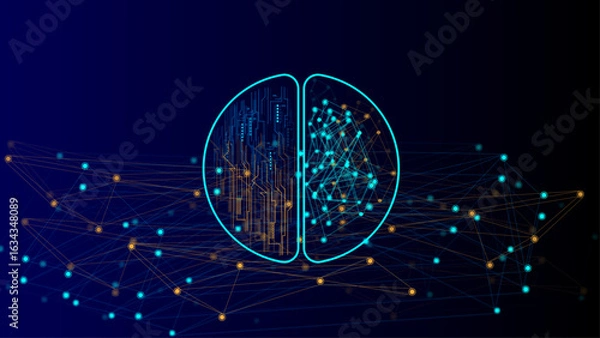 Obraz Glowing Tech Brain with Neural Nodes on Digital Grid