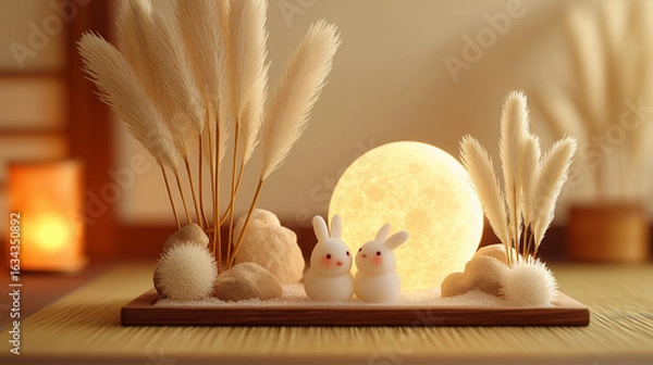 Obraz Cozy Decor with Warm Lighting and Rabbits